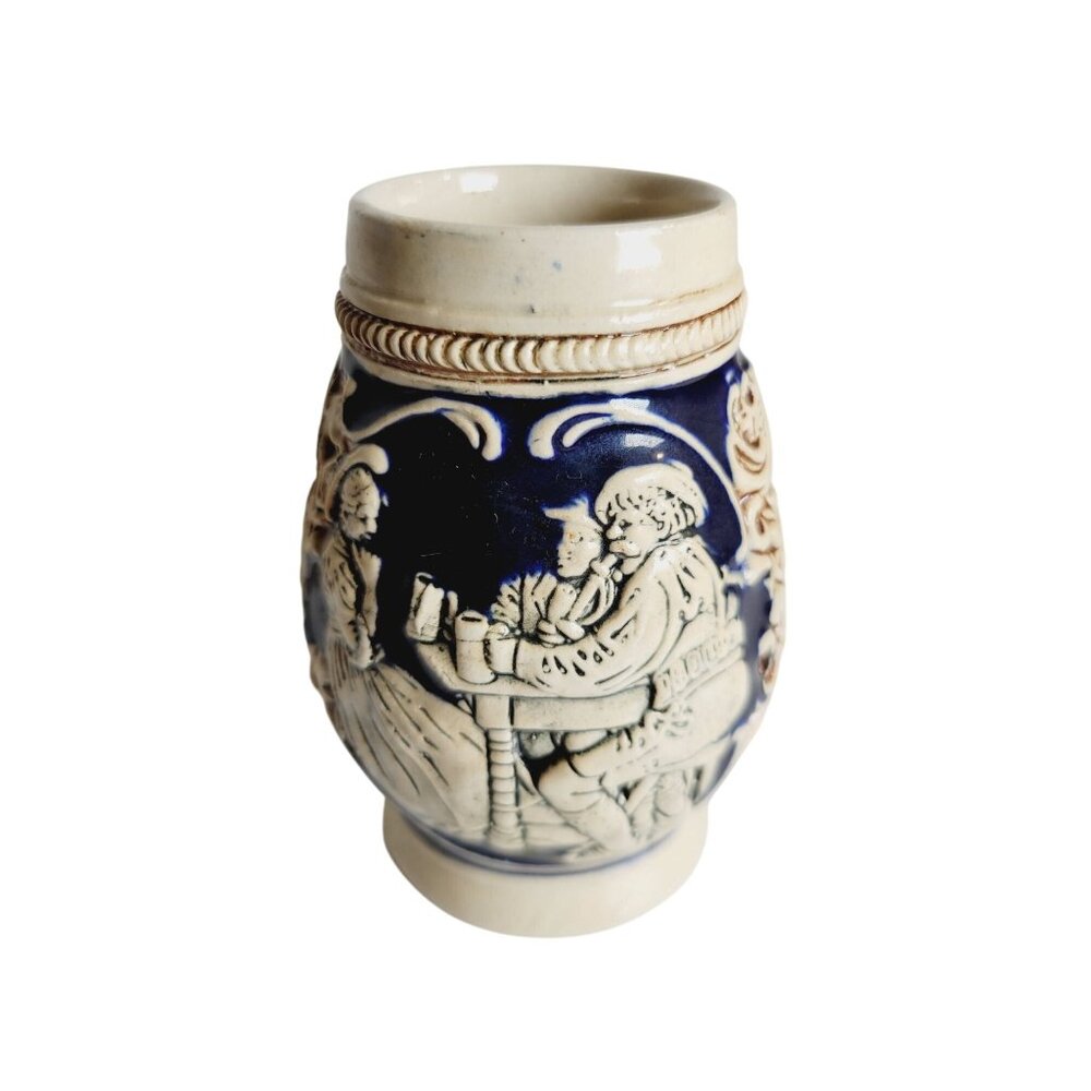 Vintage German Beer Stein Blue Cream Stoneware Marzi and Remy Beer Mug Marked - Picture 2 of 9